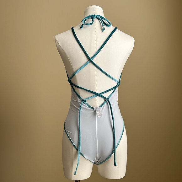 NWOT - Cotazur - Plunge Front Velvet and Mesh Peekaboo One-Piece Swimsuit - M/6 - Picture 7 of 9